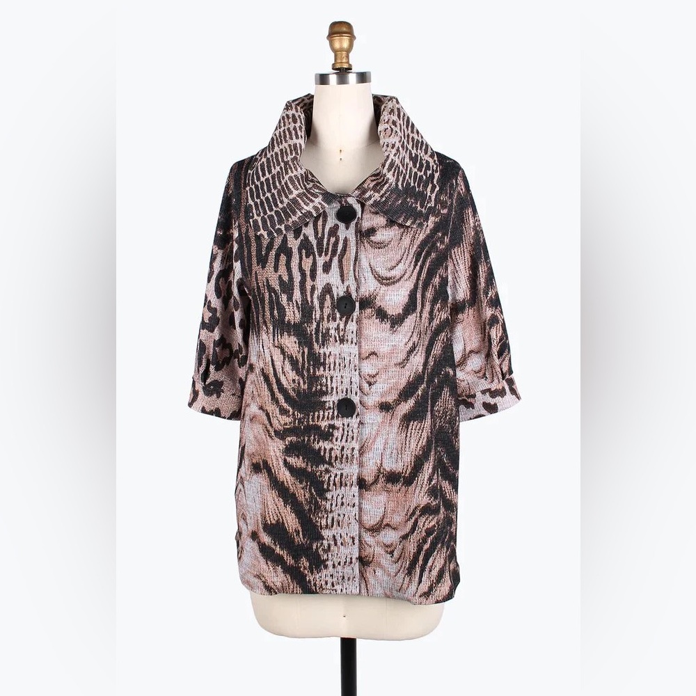 Damee Cheetah Animal Print Swing Jacket Button-Up M Like New!! Classic STUNNING